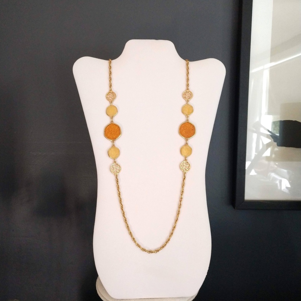 Orange, yellow and gold long necklace - Picture 2 of 5